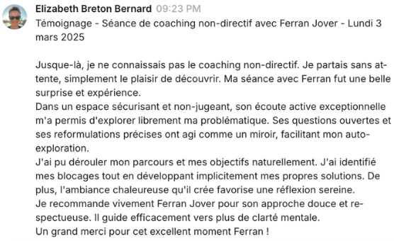 Avis 3 sur le coach non directif Ferran Jover