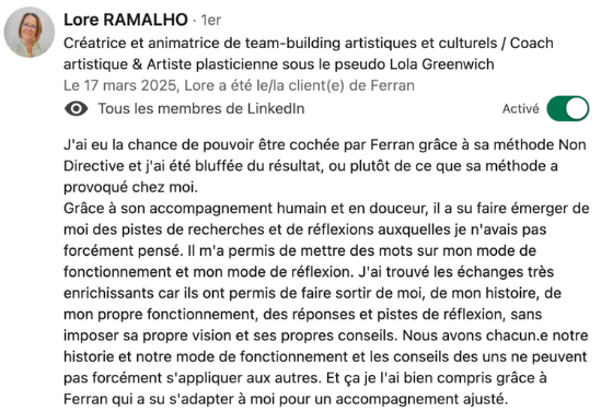 Avis 1 sur le coach non directif Ferran Jover